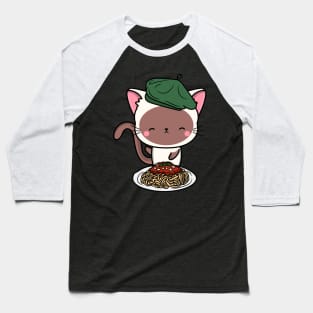 Cat eating Spaghetti - White Cat Baseball T-Shirt